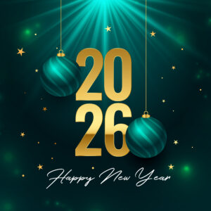 happy new year 2026 holiday background with hanging bauble